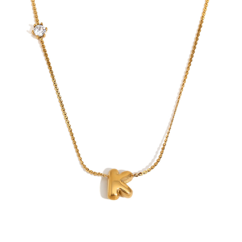 Wholesale stainless steel 18K gold plated letter single-sided zircon S chain necklace